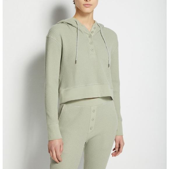 JONATHAN SIMKHAI Standard Everly Waffle Hoodie Willow Green {3T8} - Picture 1 of 6